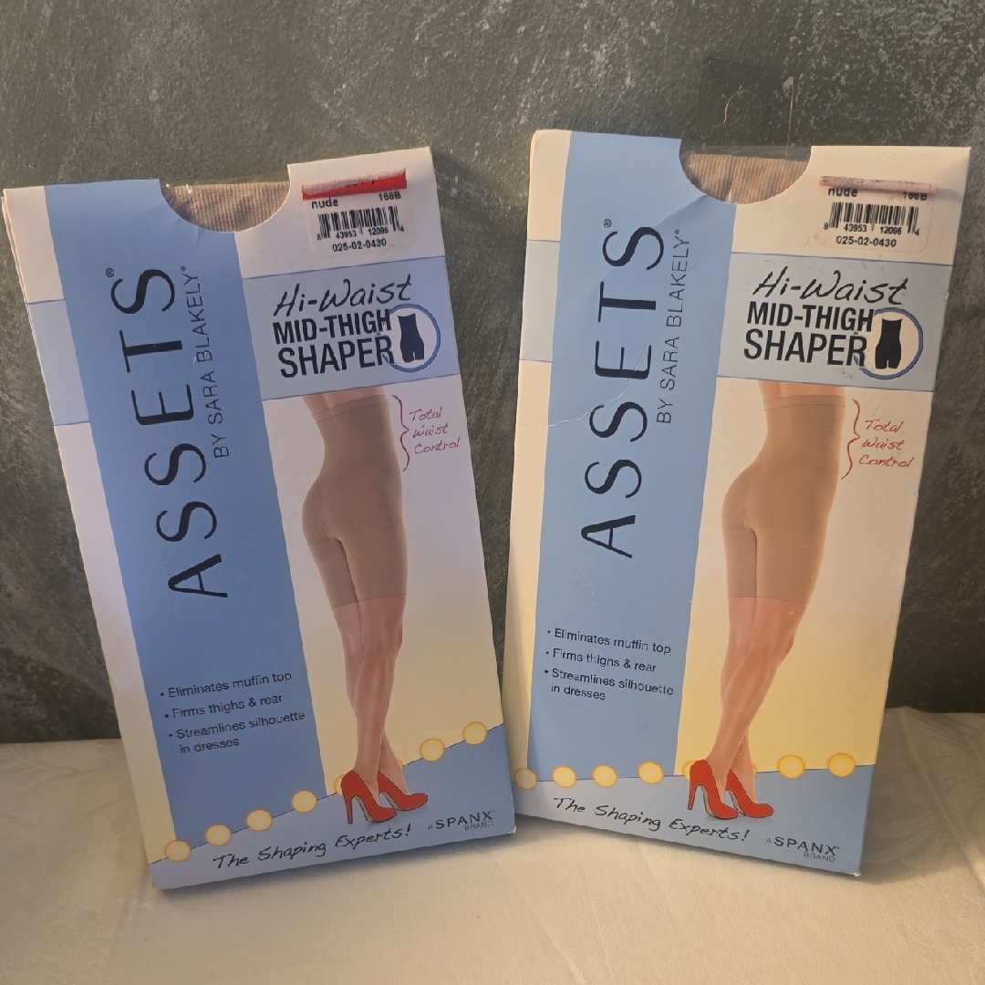 2 Assets By Spanx HiWaist MidThigh Shapers Waist Control Nude Size 1 Nwt